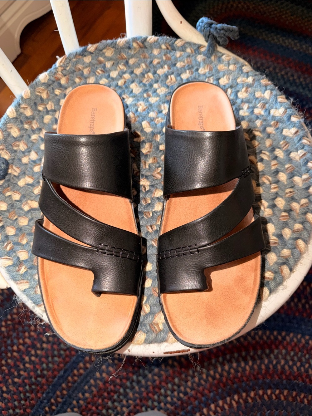 BareTraps Black Leather Multi-Strap Slide Sandals - Picture 2 of 6